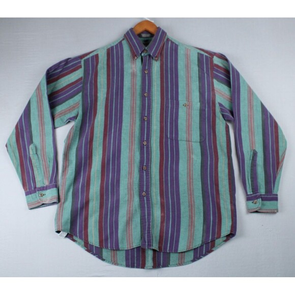 Vintage Lord Taylor Kensington Cotton Striped Button Down LongSleeve Shirt 90s M - Picture 1 of 16